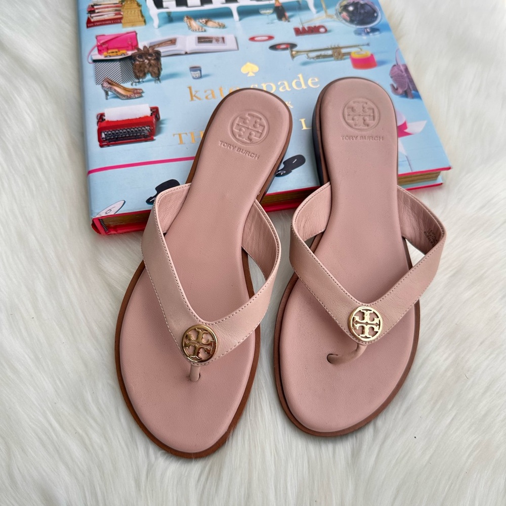 Tory Burch Pink Flats with Elegant Gold Detail